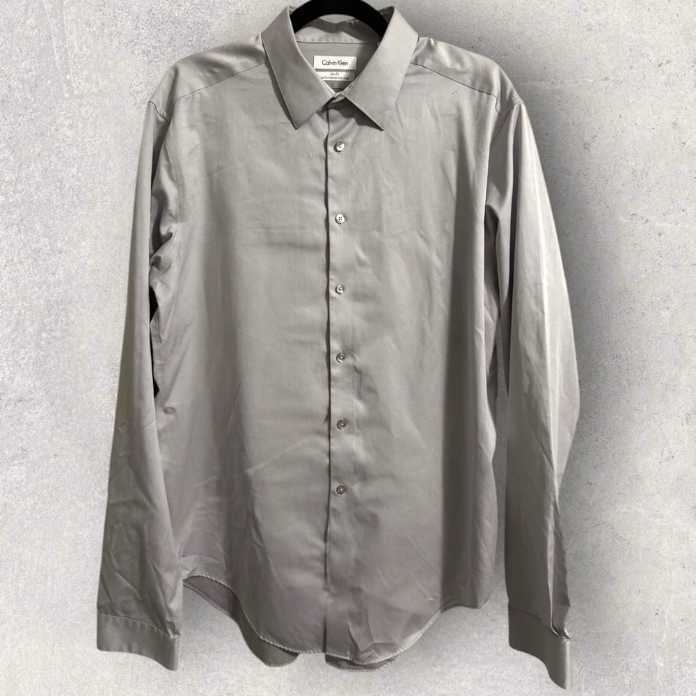 Calvin Klein Slim Fit Non Iron Dress Shirt Gray 17 36-37